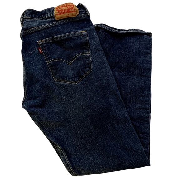 Levi's 501 Jeans W36 L32 Button Fly Straight Leg Dark Wash Denim - Picture 1 of 7